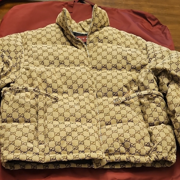 Gucci Jackets & Blazers - Gucci Beige Monogram Quilted Puffer Jacket